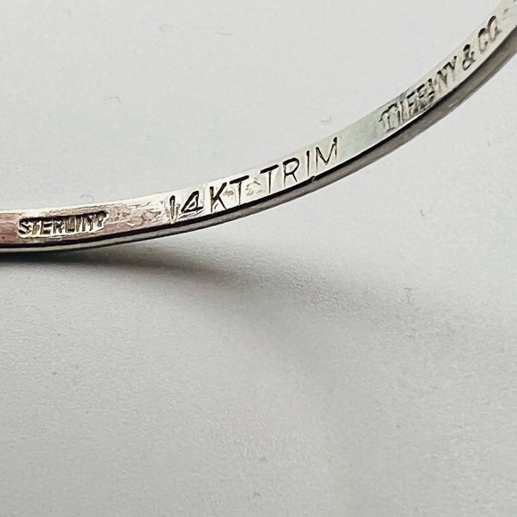 SOLD TIFFANY & Co. Sterling Silver 925 & 14K YG Double Heart Bangle Bracelet - Picture 5 of 5